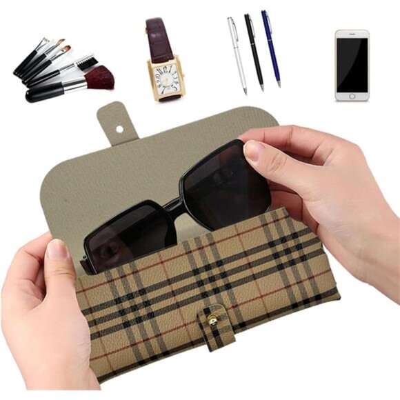 Glasses Storage Bag Beige and Red Soft Sunglasses Pouch Fashion Accessory - Picture 4 of 7